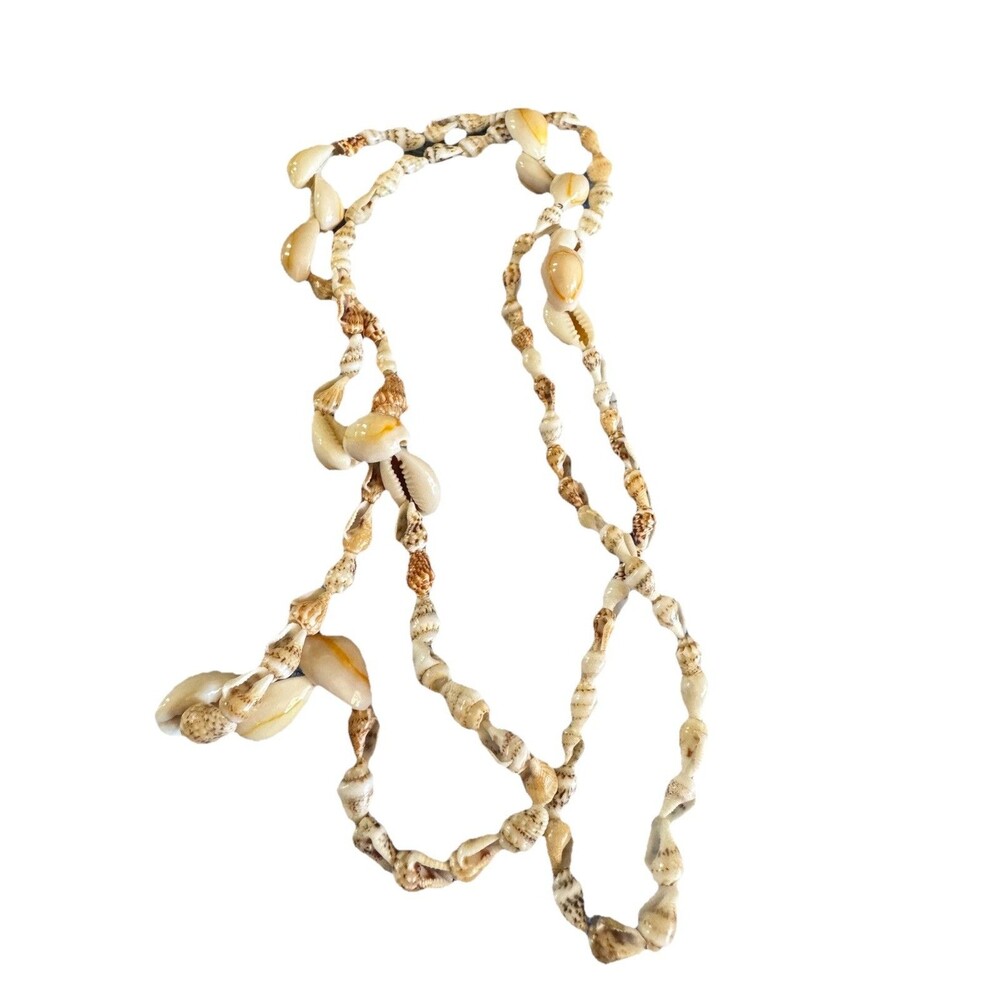 Vintage Hawaiian Cowrie Cone Shell Lei Necklace Knotted Strand‎ 16” Beach Boho